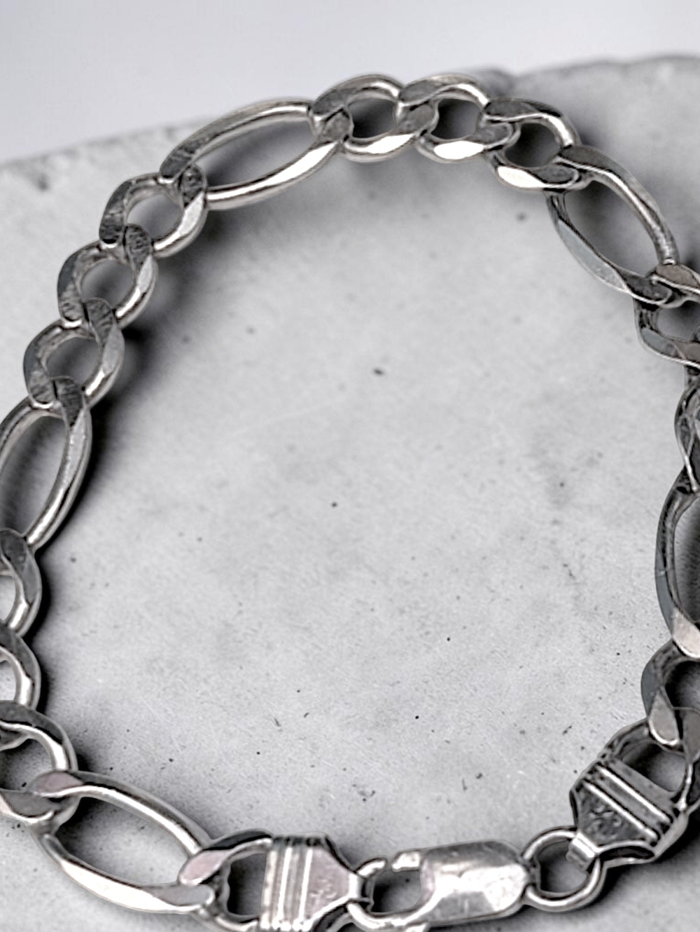 925 Fine Italian Sterling Silver 9MM Figaro Chain Link Bracelet 8 Inches 13g
